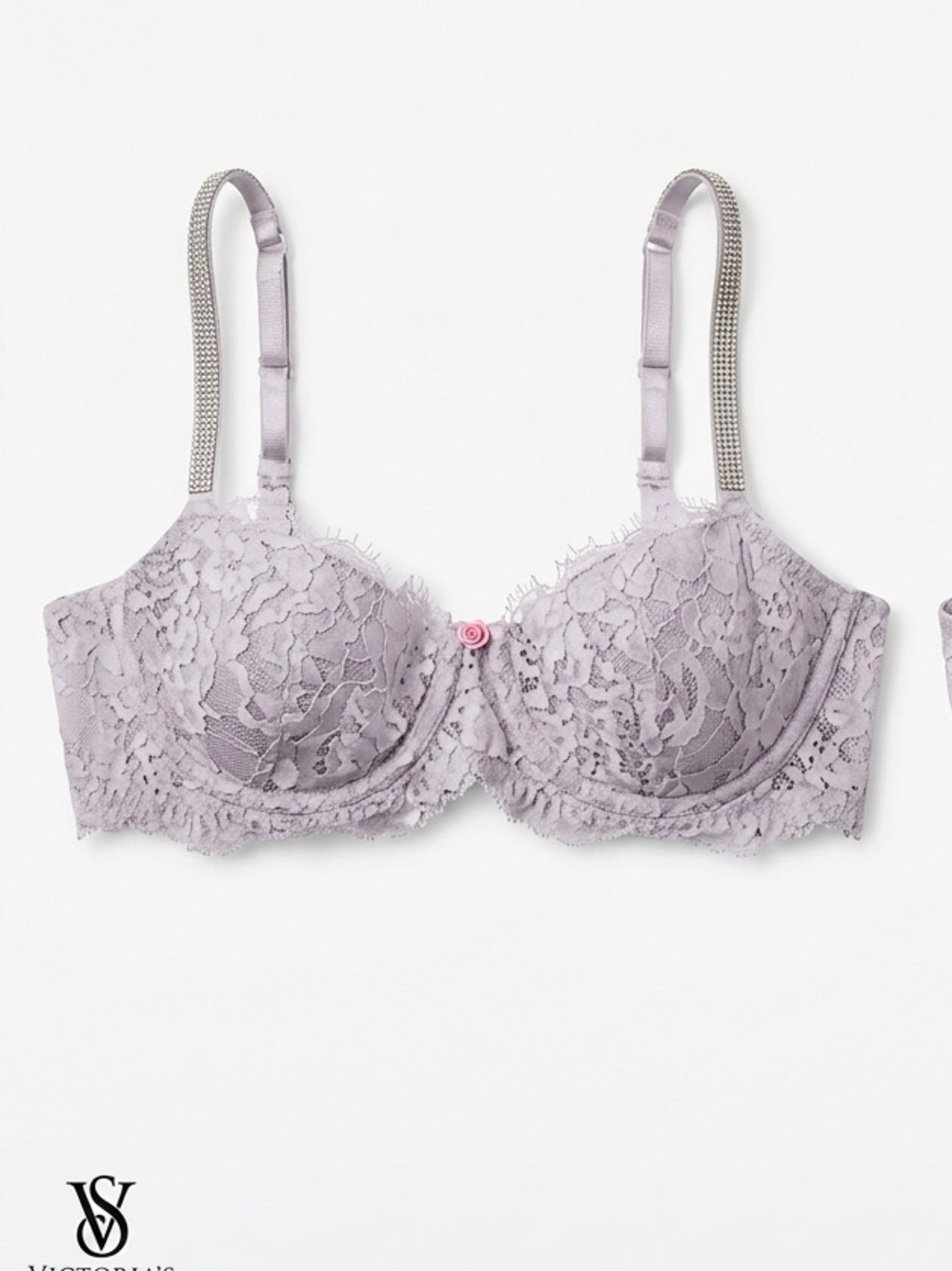 Victoria's Secret 34B Lavender Lace
Underwire Bra with Rhinestone
Strap